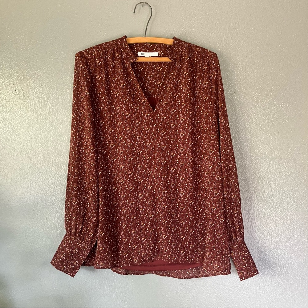 Floral V-Neck Blouse - Brown
